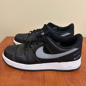 Nike Air Force 1 '07 Shoes Triple Swoosh Black Grey Racer Blue FD0666-001 Men's
